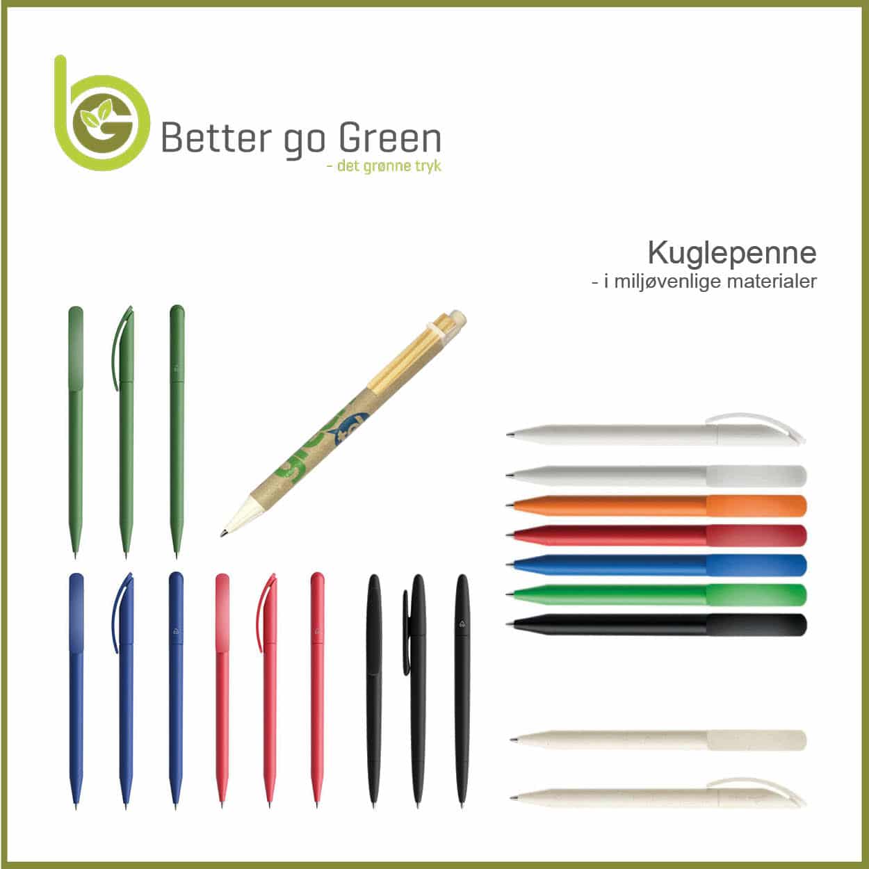 Kuglepenne i miljøvenlige materialer. BetterGoGreen.dk