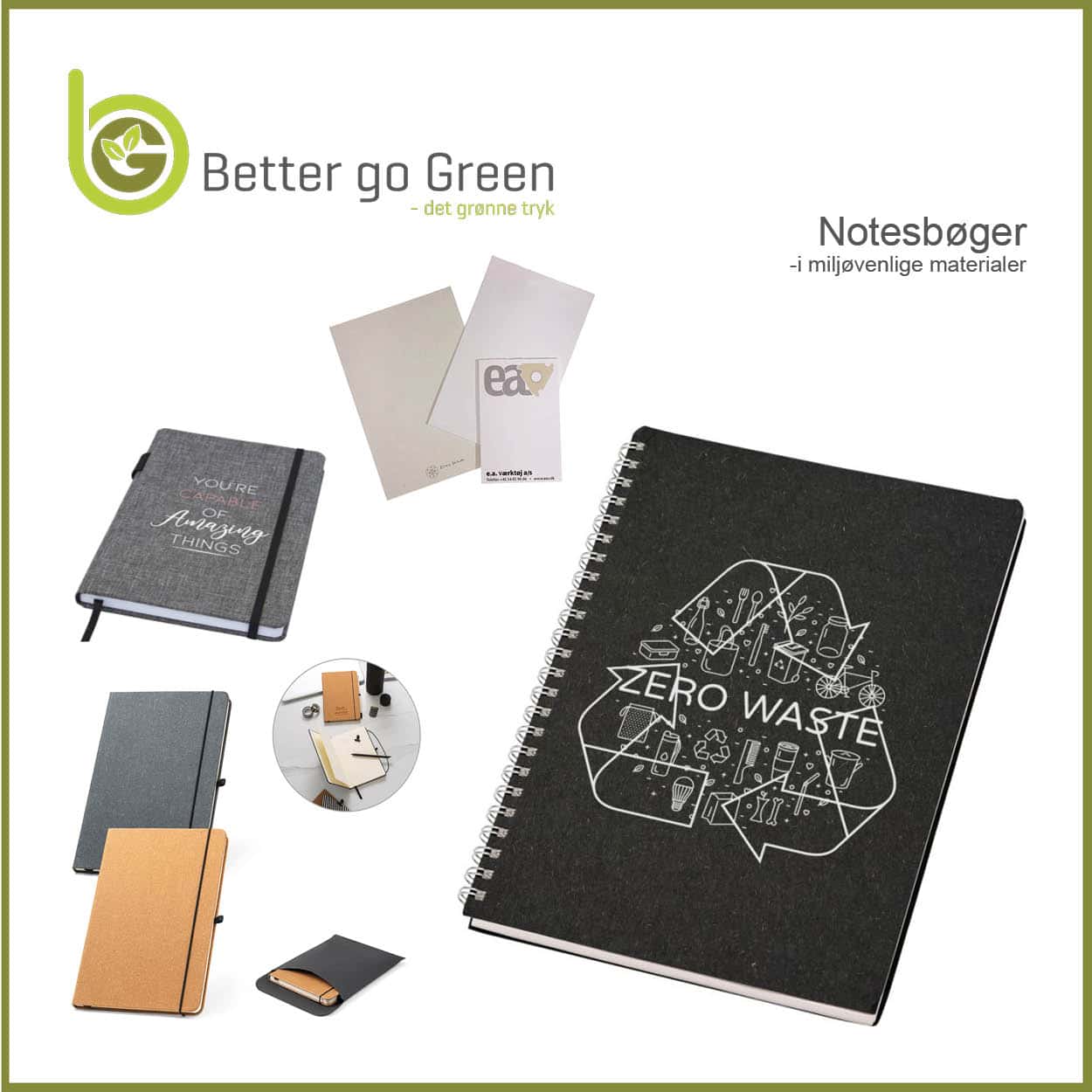 Notesbøger i miljøvenlige materialer. BetterGoGreen.dk
