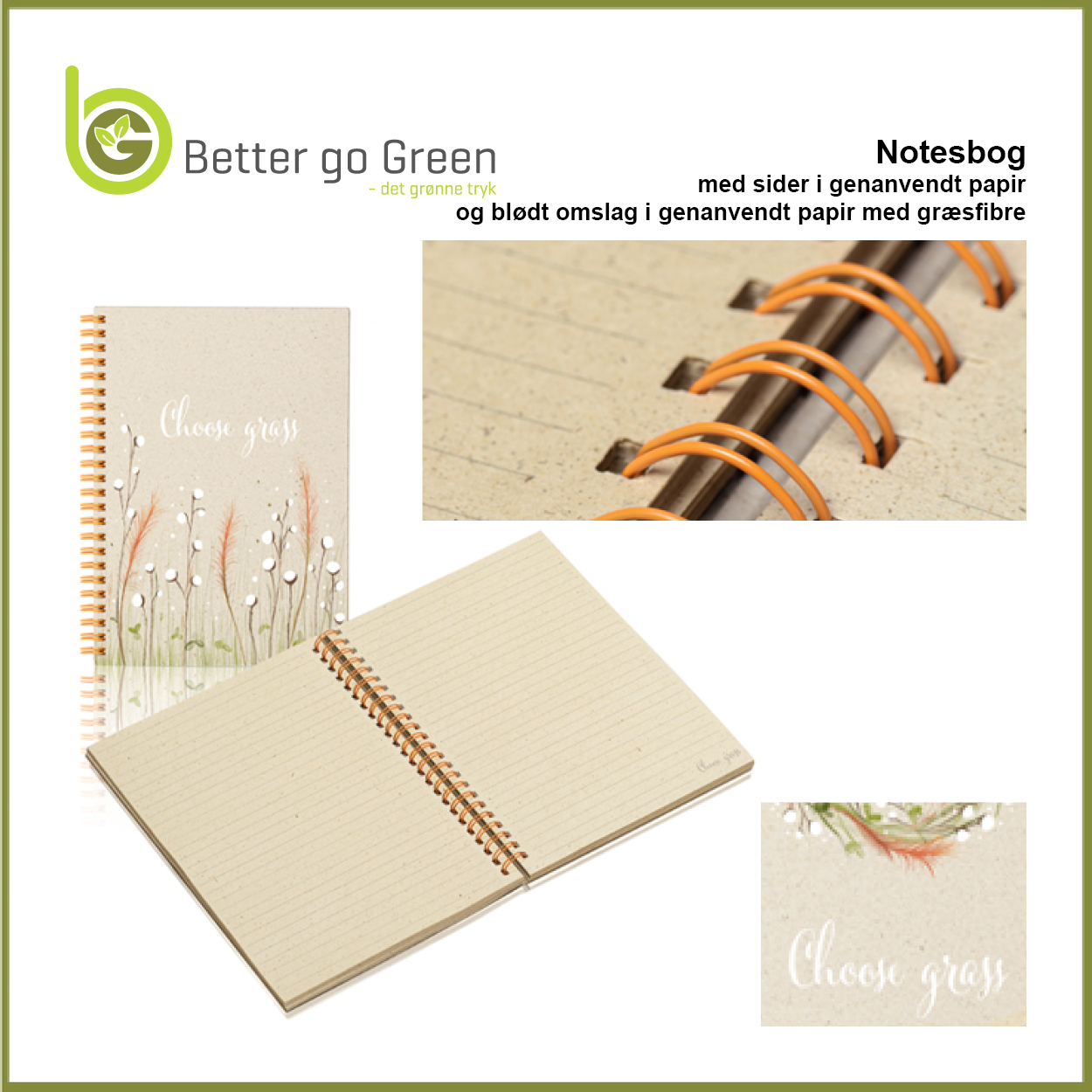 Notesbøger i GRÆSpapir med blødt omslag får du hos BetterGoGreen