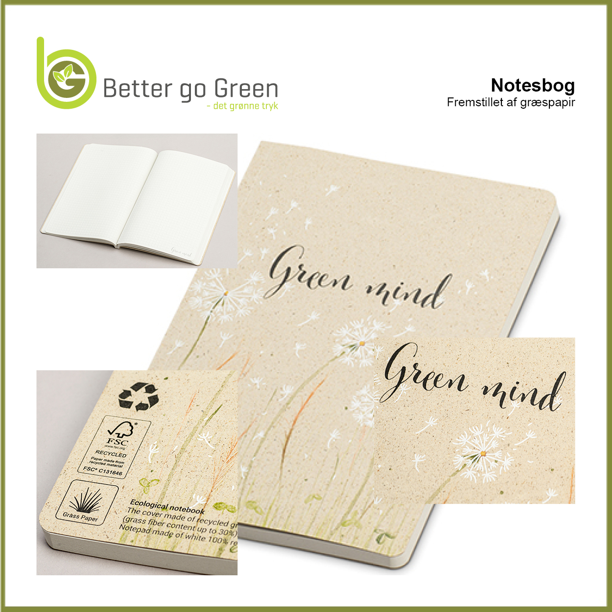 Notesbog af græspapir får du hos BetterGoGreen